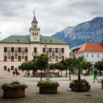 Der Rathausplatz in Bad Reichenhall. Gleich links vom Rathaus befindet sich das Bürgerbräu