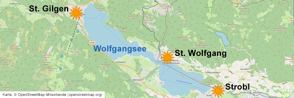 Karte zeigt die Ortschaften St. Wolfgang, Strobl und St. Gilge