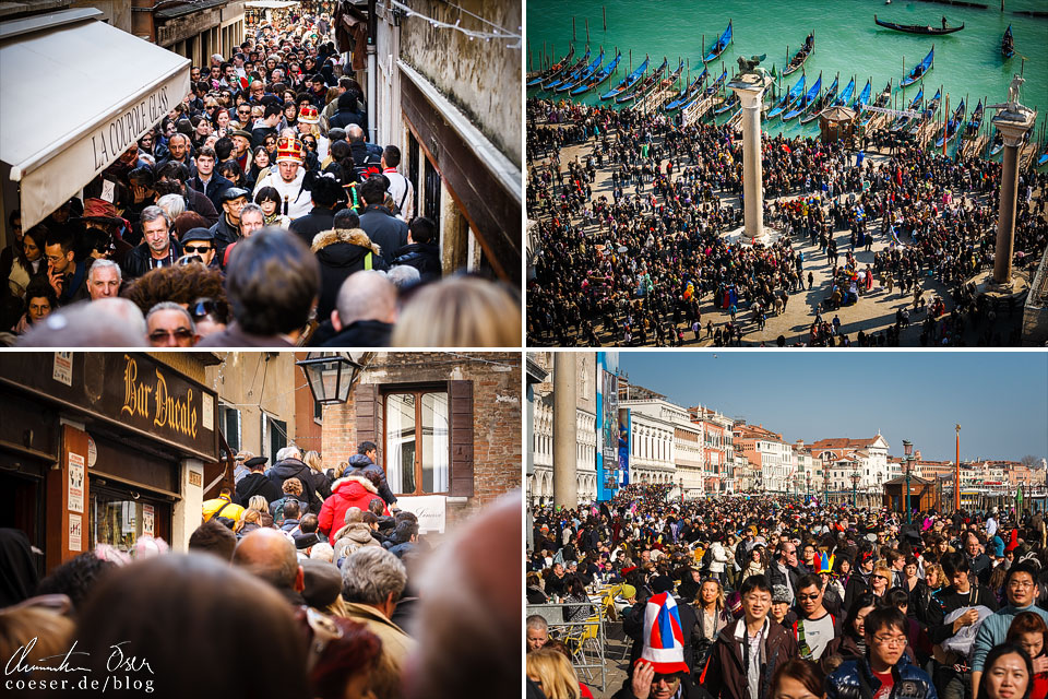 Menschenmassen und Menschentrauben während des Karneval von Venedig