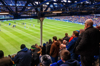 Zuschauer im Goodison Park Stadium von Everton, Liverpool