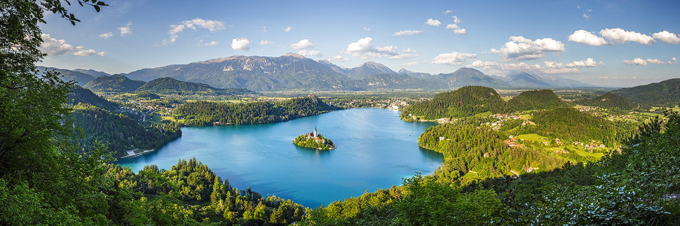 Blick auf den Bleder See vom Aussichtspunkt Mala Osojnica