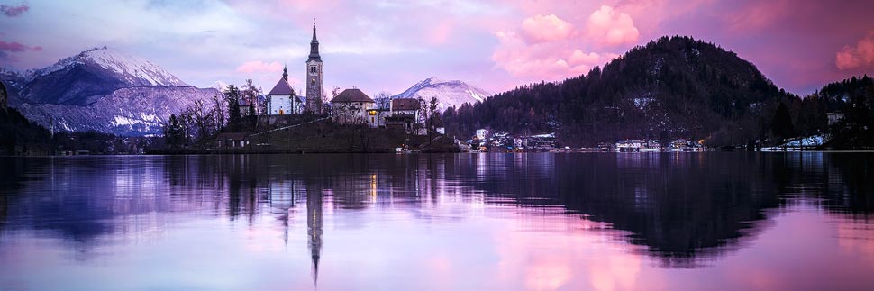 Intensiver Sonnenuntergang in Bled