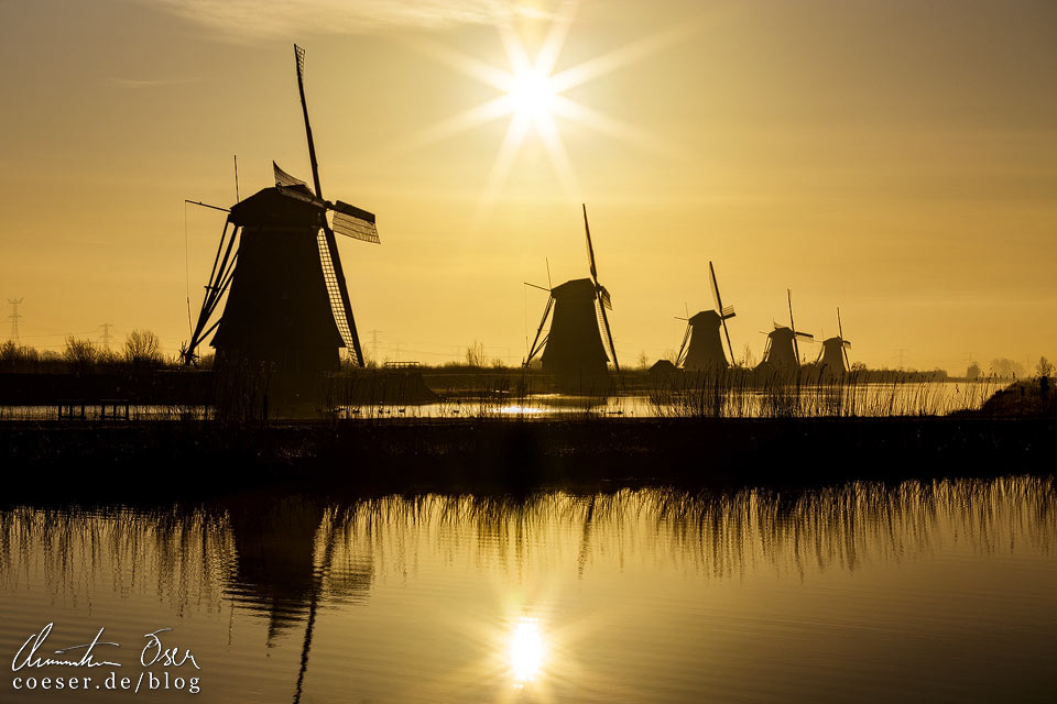 Windmühlen von Kinderdijk im Sonnenaufgang