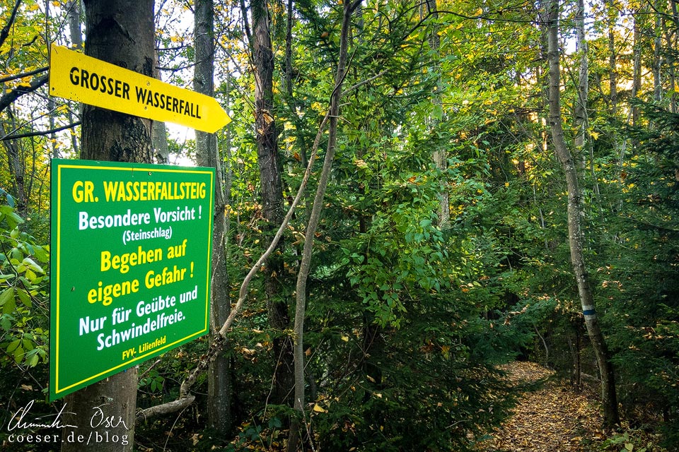 Wegweiser zum Wasserfallsteig auf dem Muckenkogel (Lilienfeld)