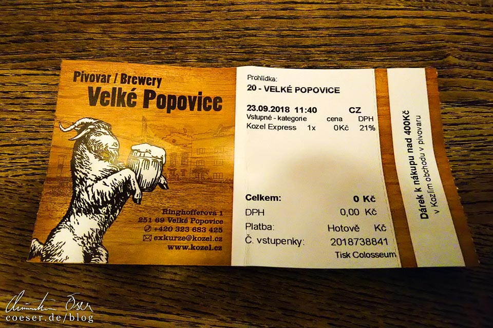 Ticket für die Führung durch die Brauerei Velké Popovice (Kozel-Bier)