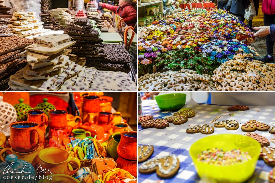 Produkte auf dem Weihnachtsmarkt vor der St.-Stephans-Basilika in Budapest