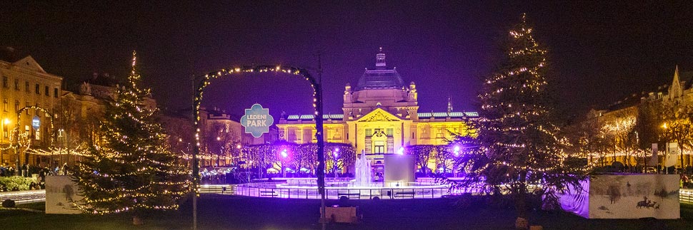 Beleuchteter Weihnachtsmarkt im Ledeni Park in Zagreb