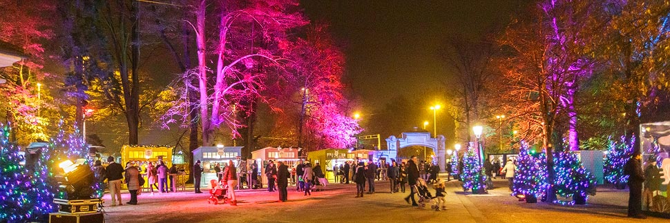 Beleuchteter Weihnachtsmarkt im Maksimir-Park in Zagreb