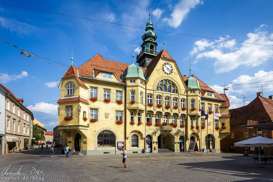 Das Rathaus von Ptuj mit seiner prachtvollen Fassade