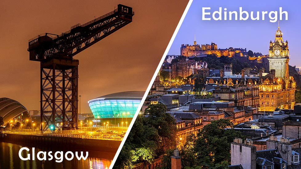 Skyline von Glasgow und Skyline von Edinburgh