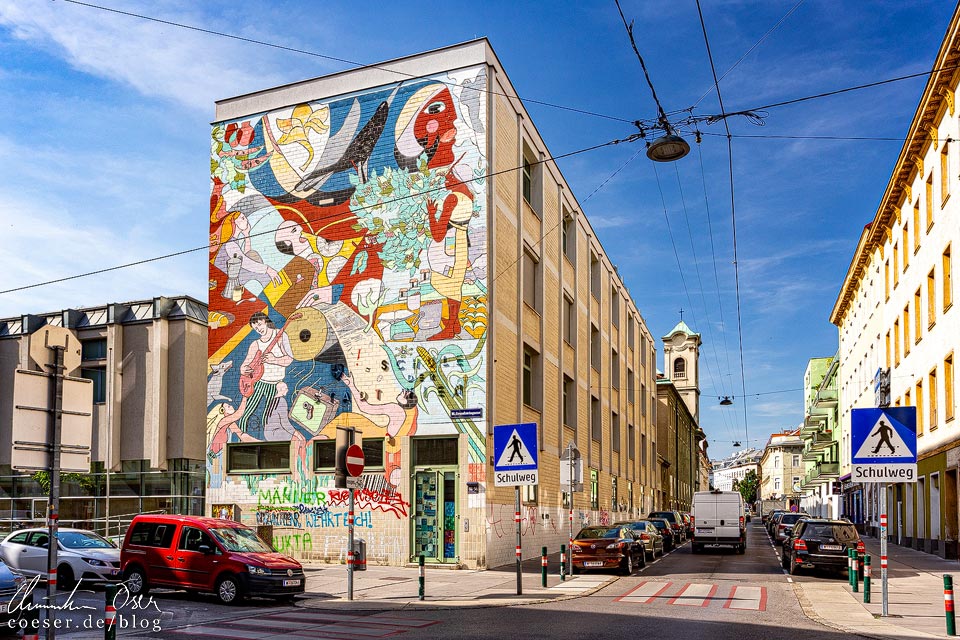 Mural von Alejandro Canales und der Wiener Wandmalgruppe in Wien
