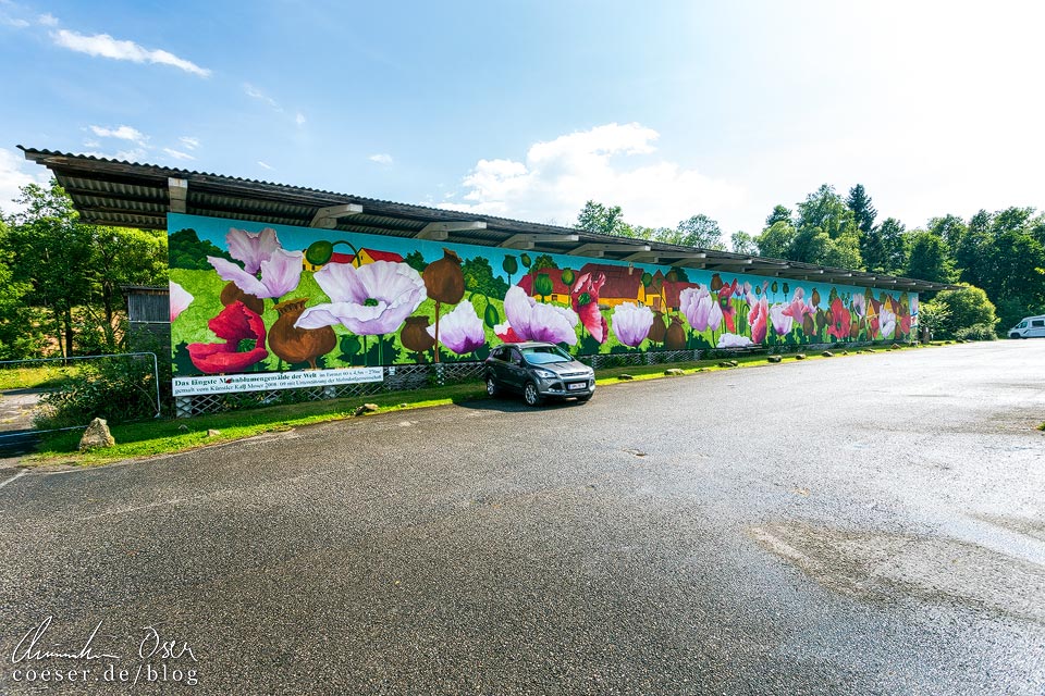 Mohnbild des Waldviertler Künstlers Karl Moser auf dem Parkplatz im Mohndorf Armschlag