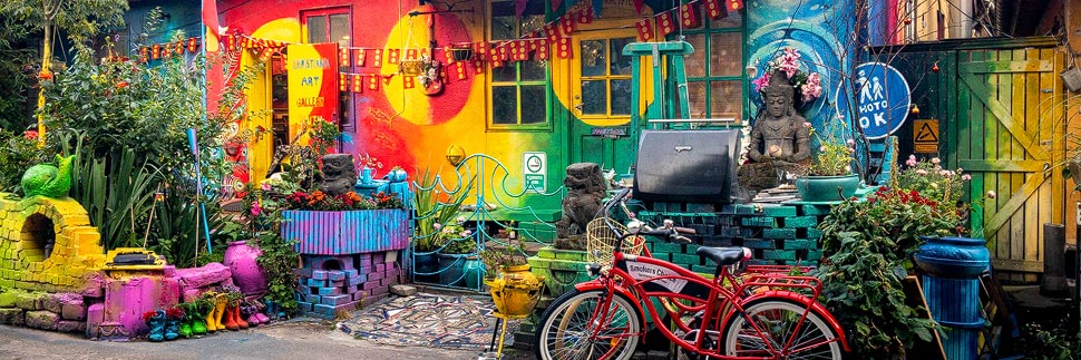 Buntes Haus im Freistadt Christiania in Kopenhagen