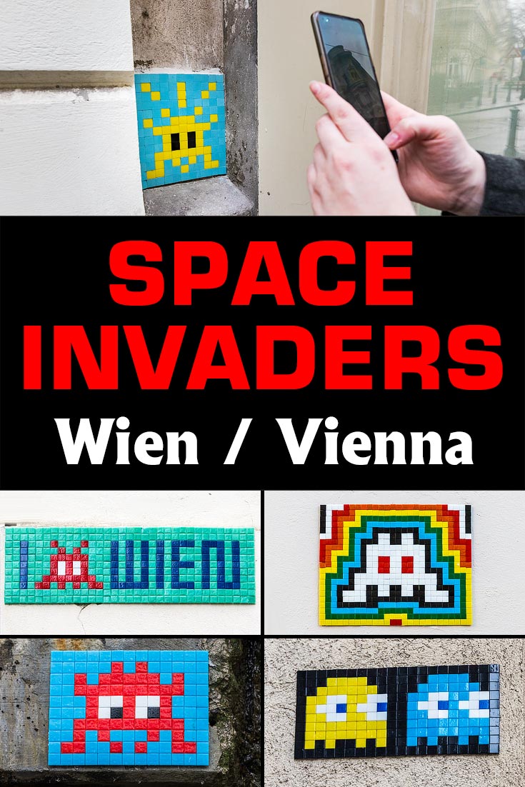 Space Invaders in Wien: Fotos aller 56 Mosaike des französischen Künstlers Invader und Informationen über seine Invasion 2006/2008.