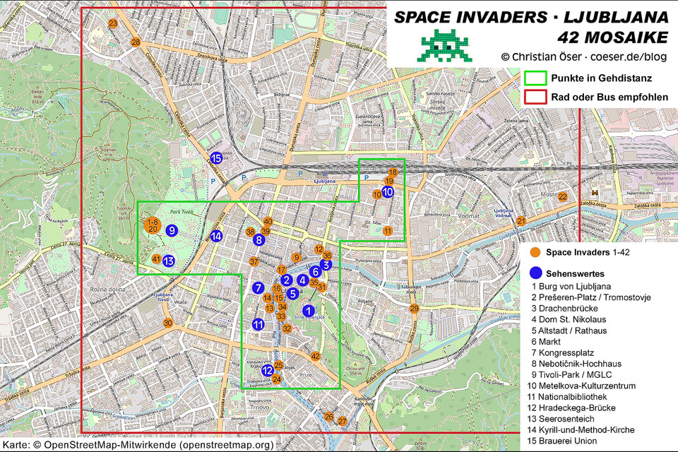 Karte der Space Invaders in Ljubljana