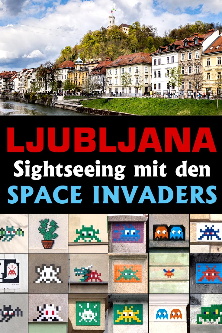 Space Invaders in Ljubljana: Stadtplan, Fotos und Infos zu allen 42 Mosaiken mit nützlichen Infos zum französischen Künstler Invader.