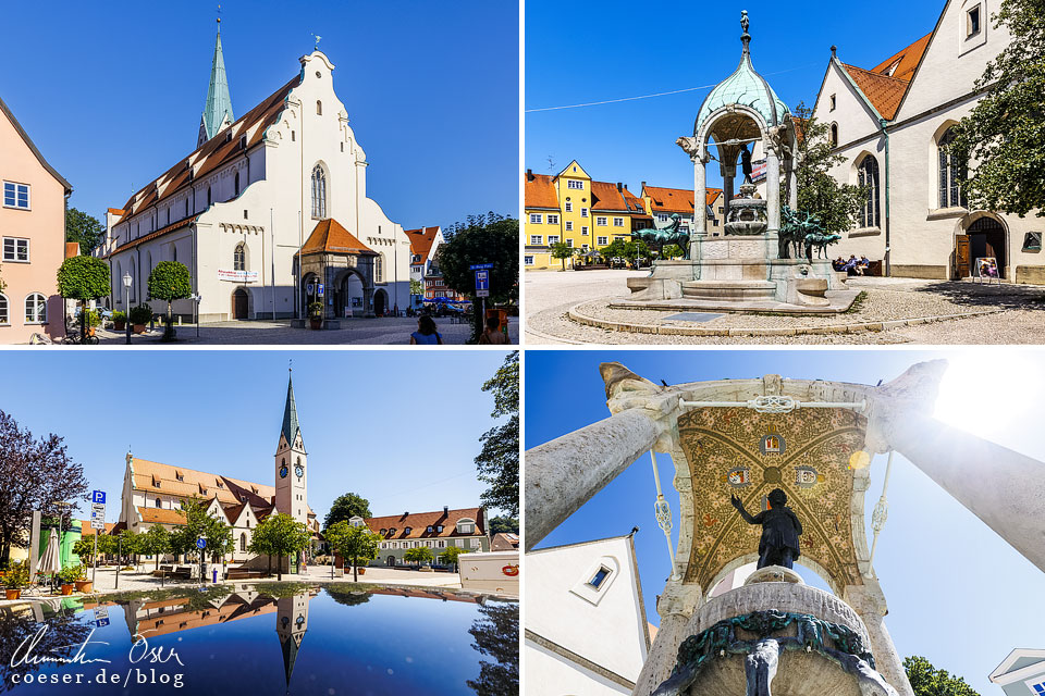 Fotos der St.-Mang-Kirche und des Jugendstilbrunnens St.-Mang-Brunnen in Kempten