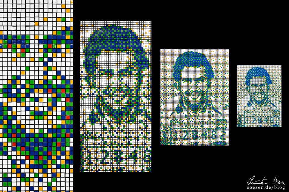 Pablo Escobar in der Ausstellung "Invader Rubikcubist" im MIMA Museum in Brüssel