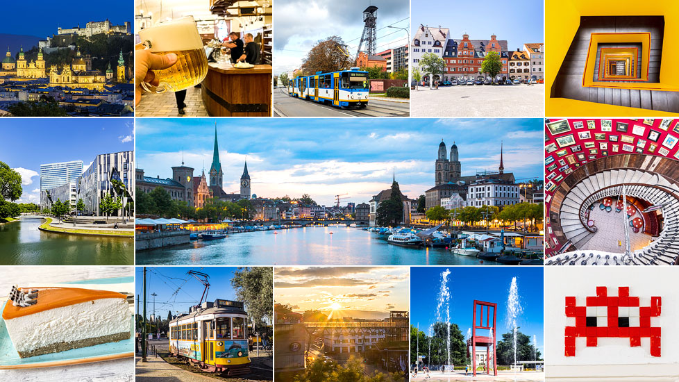Collage von Reisezielen für Städtereisen in Europa