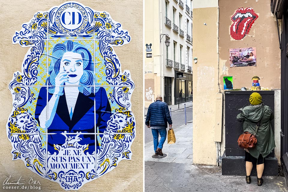 Street Art Paris: OJA "Je ne suis pas un monument", Rolling Stones mosaic