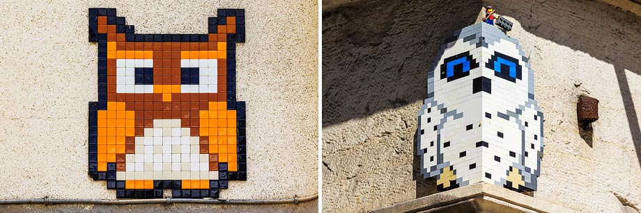 Street Art von Invader und M’Brick in Dijon, Frankreich