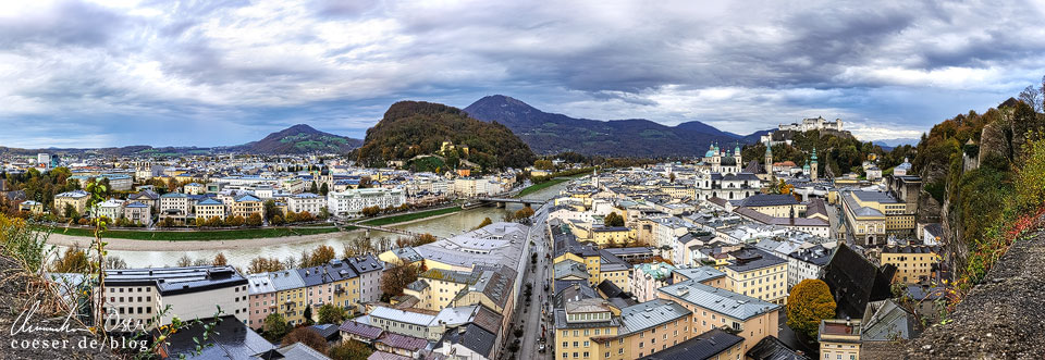 Panorama der Altstadt von Salzburg von der Aussichtsterrasse vor dem Museum der Moderne