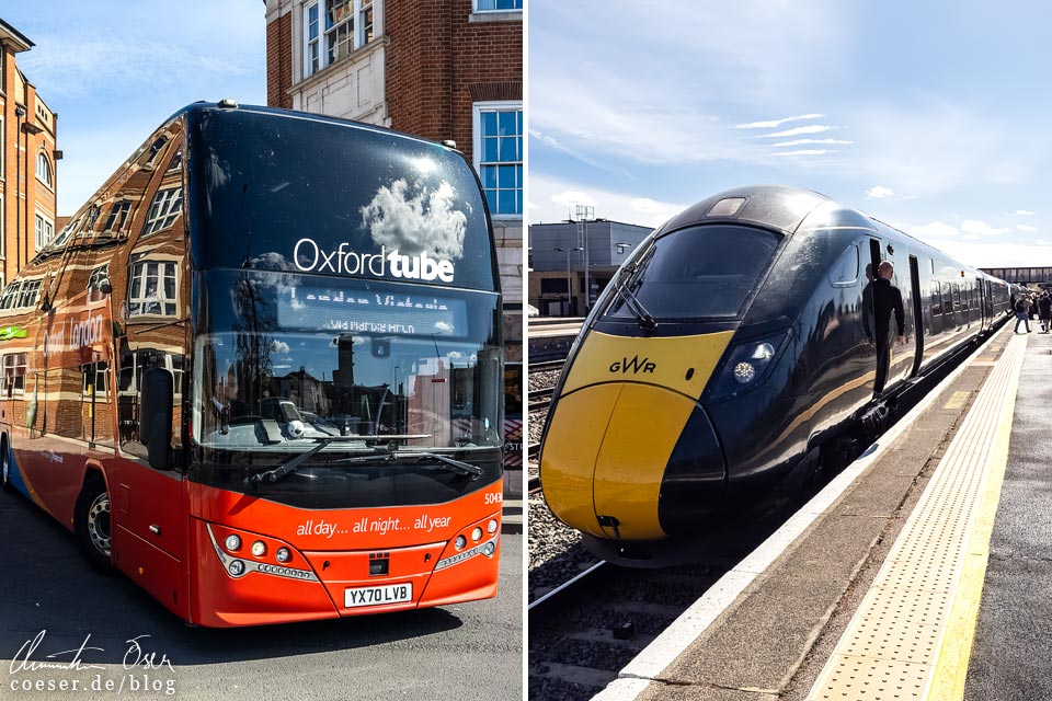 Anreise nach Oxford von London per Bus (Oxford Tube) oder Zug (Great Wester Railways)