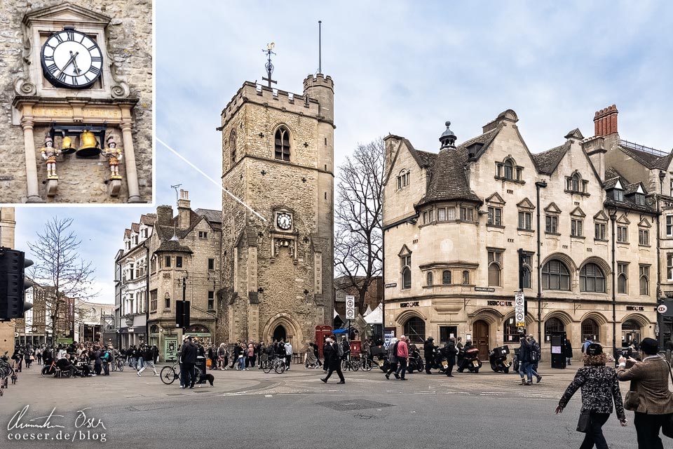 Der Carfax Tower und die Quarter Boys genannten Figuren in Oxford
