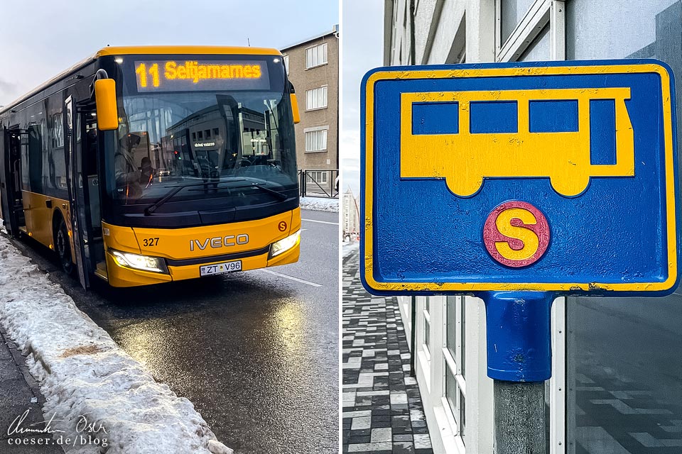 Gelbe Busse des öffentlichen Verkehrs in Reykjavik