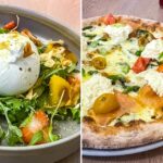 Burrata Salad und Pizza mit rohem Lachs im Restaurant Raðagerði Veitingahús in Reykjavik