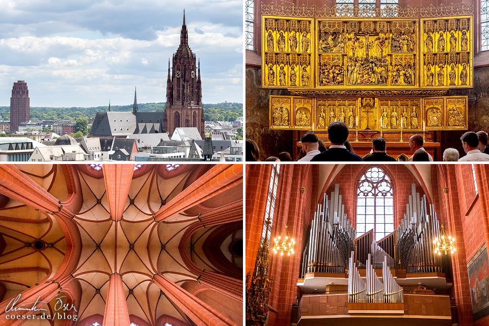 Außenansichten und Innenansichten mit Hochaltar und Orgel des Kaiserdoms St. Bartholomäus in Frankfurt am Main 