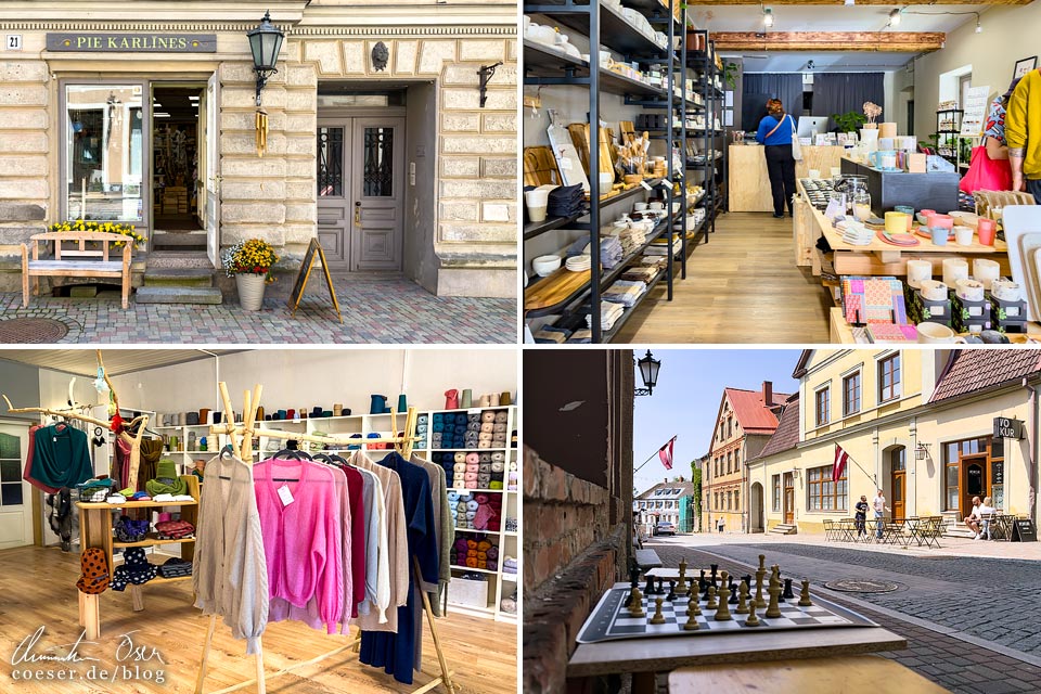 Shops und lokale Geschäfte in der Flaniermeile Rīgas iela in Cesis, Lettland