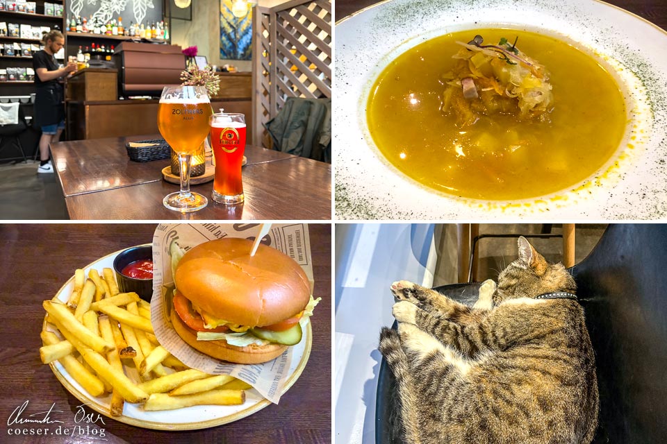 Essen und Trinken im Restaurant Kursas Zeme in Kuldiga, Lettland