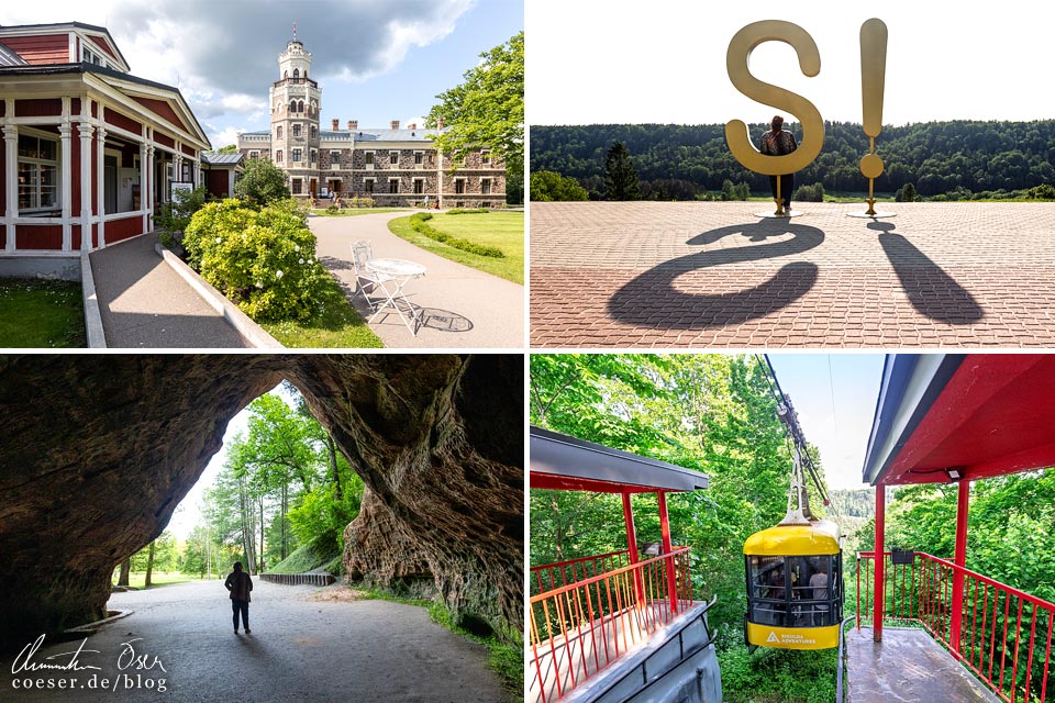Eindrücke und Fotos aus Sigulda, Lettland: neues Schloss Segewold, Sigulda-Sign, Gutmannshöhle und Seilbahn