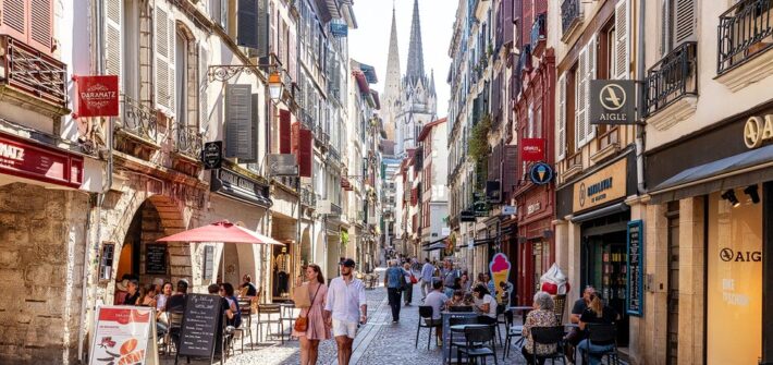 Blick in die Rue Port Neuf in der Altstadt von Bayonne, Frankreich