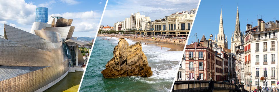 Guggenheim-Museum in Bilbao, Stadtstrand in Biarritz und Kathedrale in der Altstadt von Bayonne
