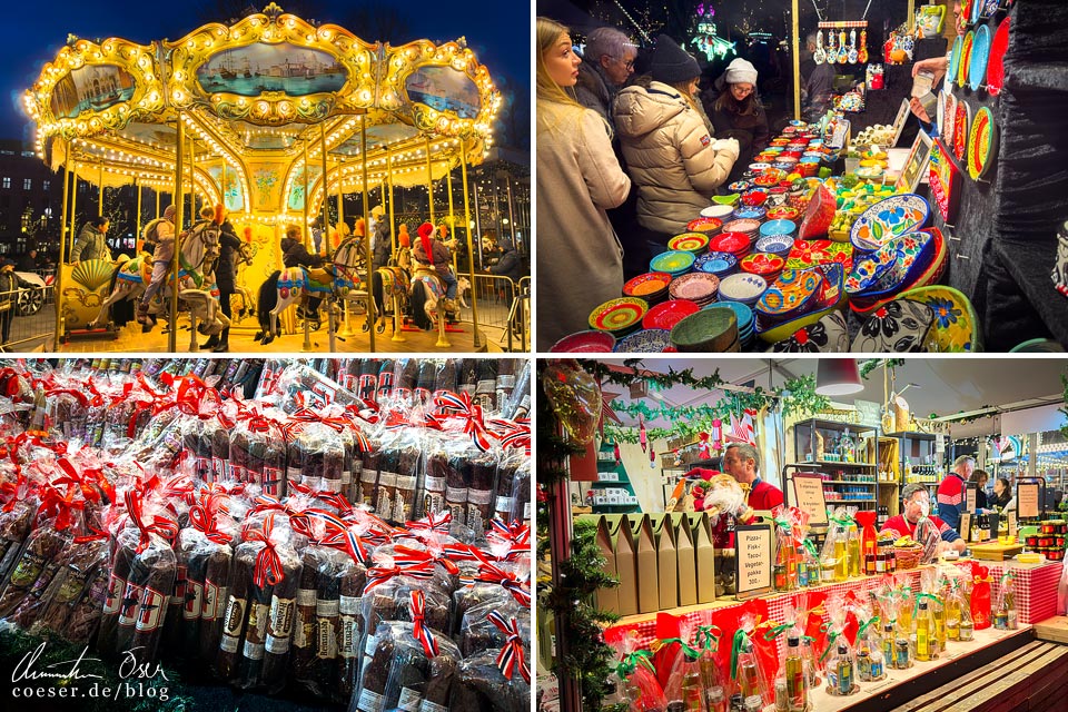 Attraktionen und Angebot am Weihnachtsmarkt (Julemarked) in Bergen, Norwegen