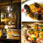 Linguine allo Scoglio und eine vegetarische Pizza Ortolana im Restaurant Villani Skostredet in Bergen