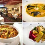 Fischsuppe, Gratinierter Bacalao und Anglerfischfilet im Restaurant Enhjørningen Fiskerestaurant in Bergen