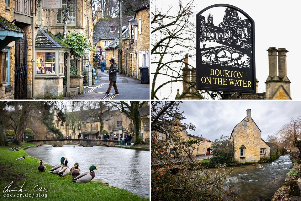 Fotos aus Bourton-on-the-Water, Cotswolds: Seitengassen, Schild, River Windrush