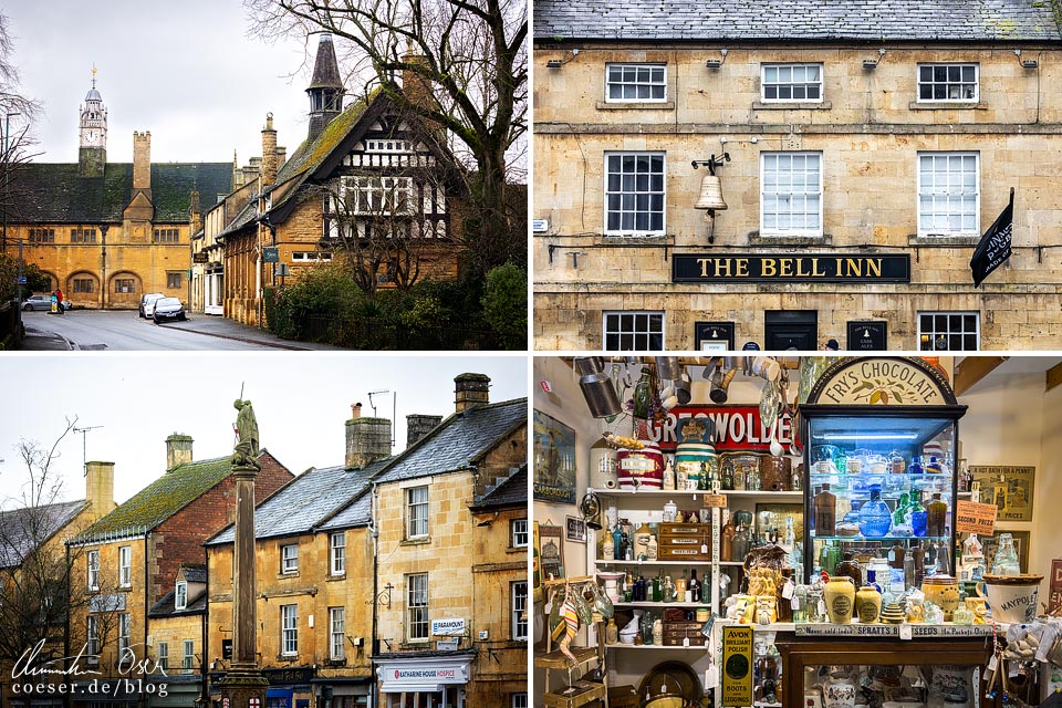 Fotos aus Moreton-in-Marsh, Cotswolds: Curfew Tower, The Bell Inn Pub, High Street, Antiquitäten