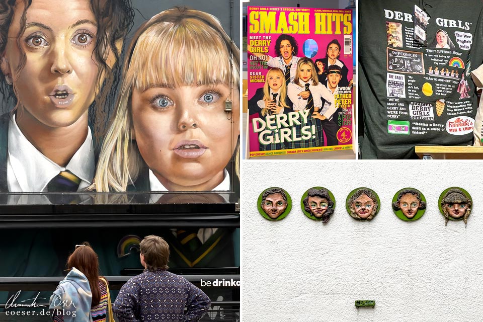 "Derry Girls" Mural, The Derry Girls Experience und Street Art von J_Ace in Derry/Londonderry, Nordirland