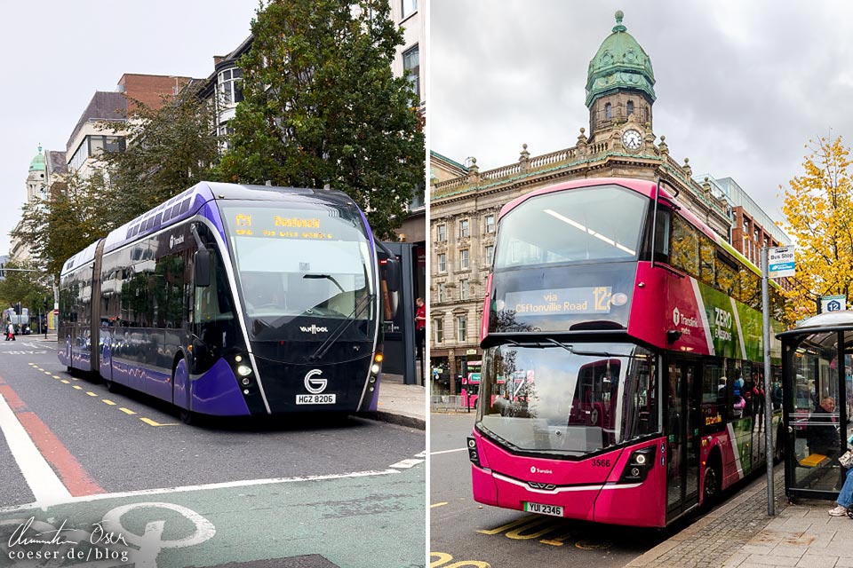 Öffentliche Verkehrsmittel in Belfast: Doppeldecker-Bus und Glider