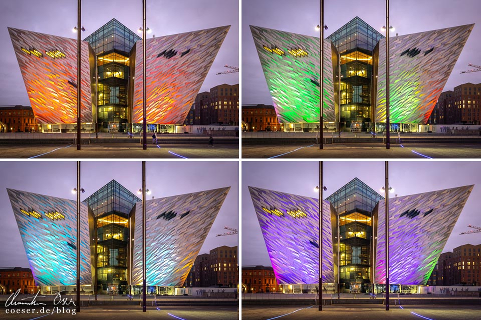 Collage der Beleuchtung des Titanic Belfast Museum