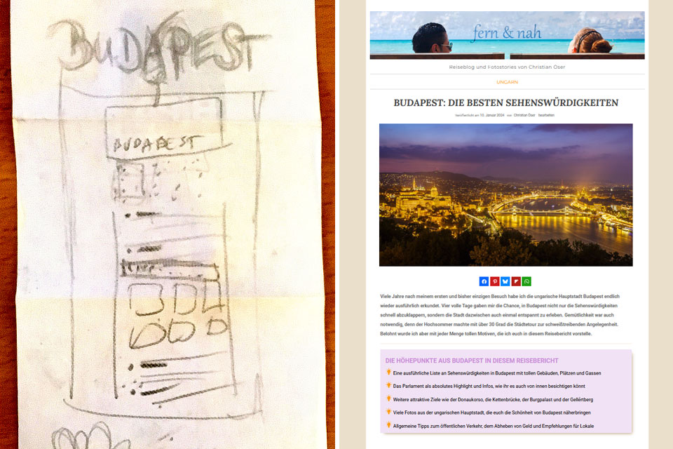 Skizze und Umsetzung des Reiseblogs von Christian Öser