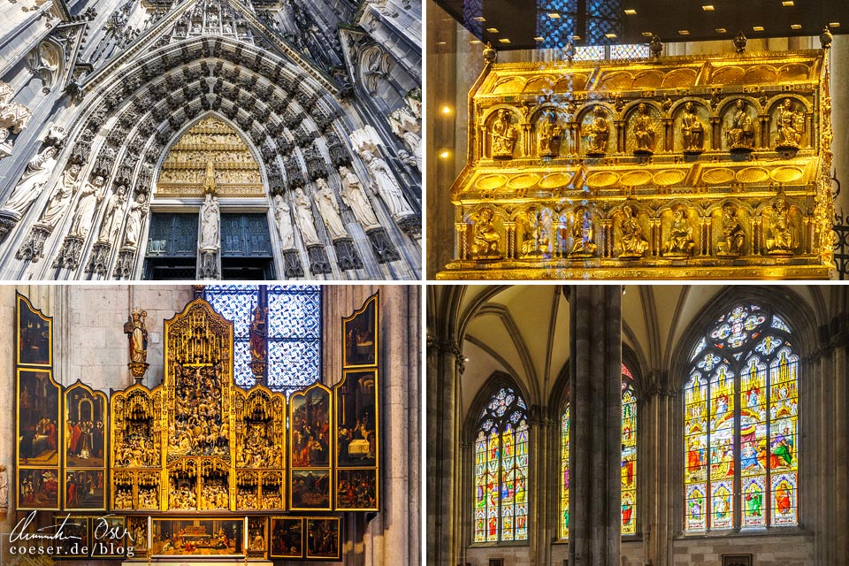 Hauptportal, Dreikönigenschrein, Agilolphusaltar und Buntglasfenster im Kölner Dom