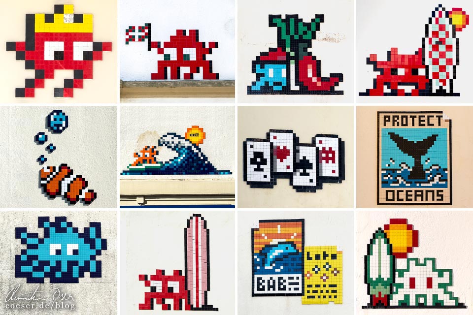 Collage von Space Invaders in Biarritz