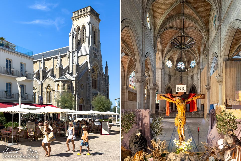 Außenansicht und Innenansicht der Kirche Église Sainte-Eugénie in Biarritz