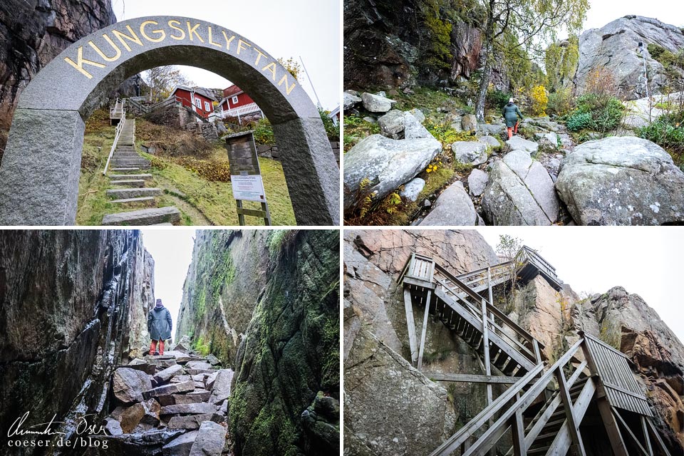 Eindrücke aus der Schlucht Kungsklyftan in Fjällbacka in der schwedischen Provinz Bohuslän