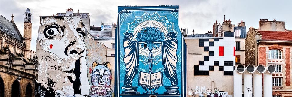 Street Art von Jef Aérosol, Shepard Fairey und Invader in Paris